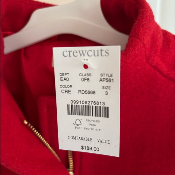 J Crew Crewcuts Red Wool Coat 3T - Picture 5 of 7